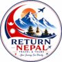 Return Nepal Travel and Tours official logo featuring Nepal mountains, airplane, temples and Nepal flag colors